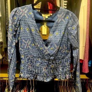 Anthropology Forever that Girl NWT; patterned V Neck ruched blouse